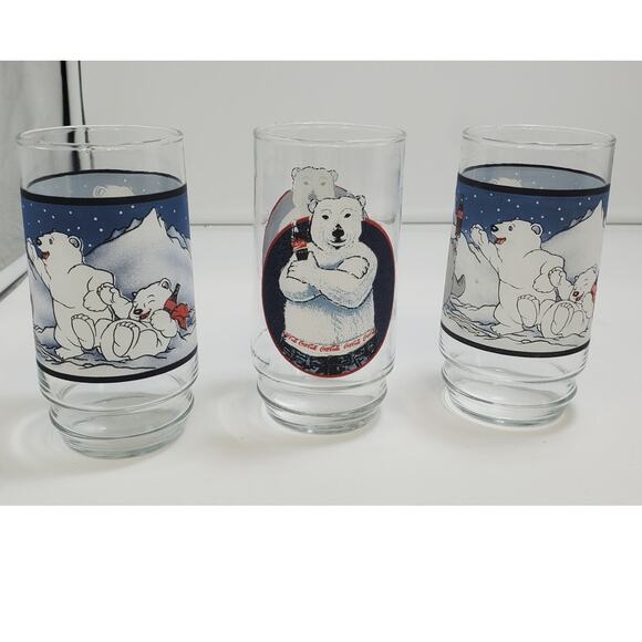 Vintage 1997 Coca-Cola Holiday Glasses Winter Polar Bears and Seal (Set of 3) - Picture 2 of 5